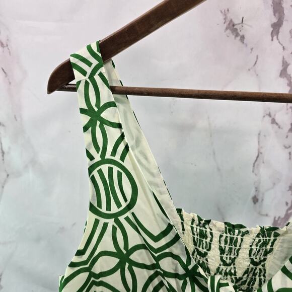Anthropologie Top Womens Small Green White Tank Smocked Tie Knot Maeve Verena - Picture 2 of 11
